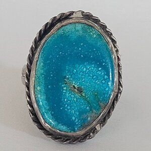 Vintage Old Pawn Native American Navajo Sterling Turquoise Ring 1.5" Tall